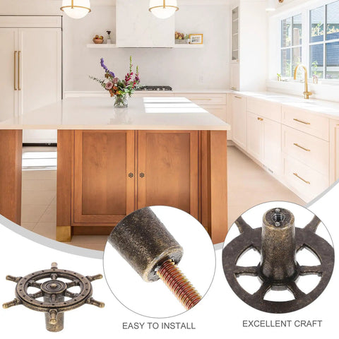 4 Piece Antique Cabinet Handles Set Vintage Drawer Knobs for Dresser and Closet Solid Bronze Steering Wheel Style Door Pulls
