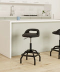 Backrest Shop Stool For Garage And Workshop Adjustable 22 To 28 Inches 360 Swivel With Footrest Padded Seat and Lumbar Support