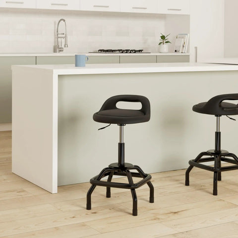 Backrest Shop Stool For Garage And Workshop Adjustable 22 To 28 Inches 360 Swivel With Footrest Padded Seat and Lumbar Support