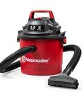 Pro Grade 2.5 Gallon Wet Dry Shop Vac Featuring Wall Mount Storage And Killer Suction Motor For Rapid Garage Sweeps Durable Carry Handle Design In Fiery Red, showing hose and attachment.
