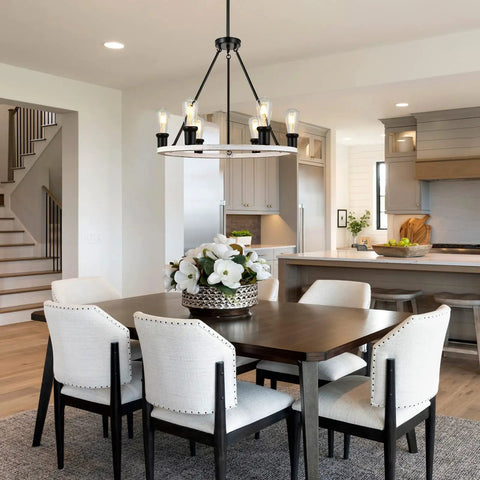 Farmhouse Wagon Wheel Chandelier With 6 Lights For Dining Room And Kitchen Island Rustic Modern Ceiling Light Fixture