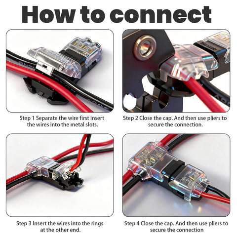 How to connect Solid As A Rock Solderless Wire Connectors Kit For 18 To 22 Awg with quick splice terminal steps.