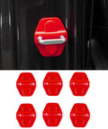 Door lock cover trim set in red ABS, 6-pack for Jeep Wrangler JL/JLU and Gladiator JT, installed view