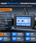 Do It All D7S OBD2 Scanner With Bidirectional Diagnostics And AI Assist, ECU Coding, 39 Plus System Resets, EPB, Crankshaft Relearn, DoIP And CAN FD, 3 Year Updates, 2026 Upgrade For Gearheads And Pros displayed in car interior.