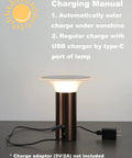Cool Solar Table Lamp Cordless Rechargeable Night Light With Touch Dimming Portable USB C Charging Brown Finish