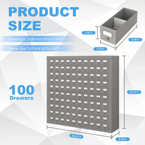 100-Drawer Cold Rolled Steel Storage Cabinet With Divider And 10-Tier Tool Organizer Rack for hardware storage