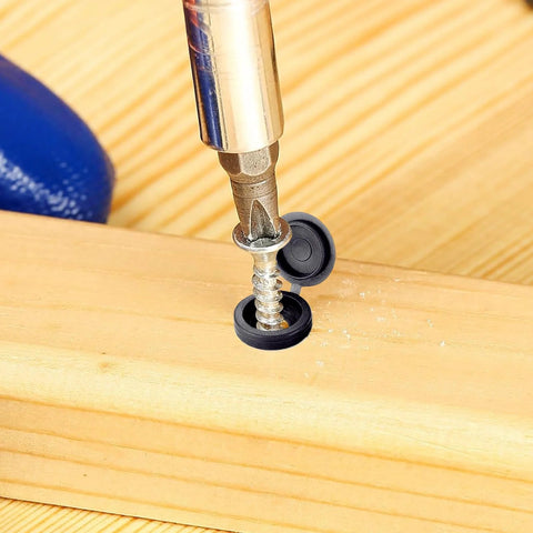 Installing Multi-Function Hinged Screw Cover Caps Set for Self-Tapping Screws on wood, decorative black caps, ABS plastic