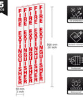 Five Pack Fire Extinguisher Signs 20x2 Inches Self Adhesive Waterproof Vinyl Decals For Cabinets Vehicles Boats Equipment Home And Office Use Must Have Industrial Grade Weatherproof Quick Peel shown in red and white with protection features