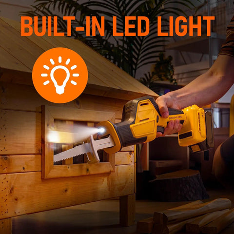 Cordless Reciprocating Saw Tool Only in use cutting wood with built-in LED light, 20V Max Battery Compatible, Battery Not Included