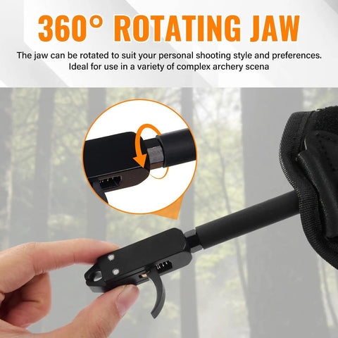 Close-up of the Third Gen Compound Bow Release With 360 Degree Rotatable Wrist Ambidextrous Archery Release mechanism.
