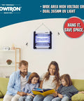 Indoor Bug Zapper Killer With 3000 Volt Non Clogging Grid And 300 Sq Ft Coverage Dual 6W UV Bulbs hanging on wall in living room