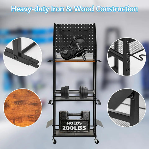 Heavy Duty Fishing Rod Storage Rack For Garage Organization Holds Up To 12 Rods With Pegboard And Hooks Durable Iron Frame And Wood Shelf