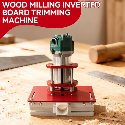 Heavy Duty Aluminum Router Table Insert Plate With Rock Solid Miter Guide Dual Metric Imperial Angle Scales And Rotating Sliding Ruler For Hassle Free Woodworking Setup Red on a wooden workbench.