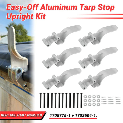 Easy-Off Aluminum Tarp Stop Upright Kit with aluminum stops, 6 stops, 12 pins, for truck tarp hauling