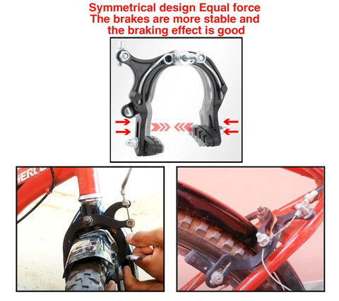 Aluminum Bike Brakes Caliper Set Side Pull 69-96mm Reach C Shape Front And Rear Compatible on red bicycle installation