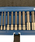 Heavy Duty 10 Piece Universal Socket Set With 1/4 3/8 And 1/2 Inch Drives Featuring Metric Sizes From 4 To 18 Mm in compact blue case