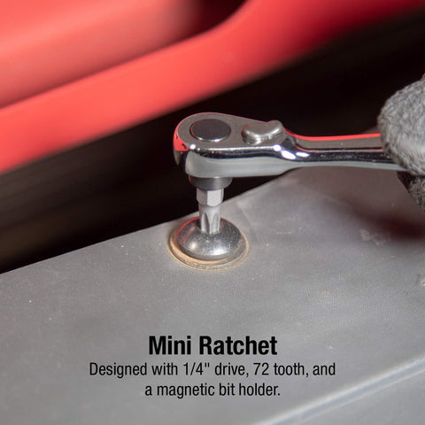 Mini Ratchet And Bit Set With Quick Release Bar 38 Piece Aluminum Case Includes One Eighth Inch To One Quarter Inch Bits S2 And Hex Bits Five Sixty Fourth Inch To One Quarter Inch For Hard To Reach Repairs And Grab And Go DIY Projects