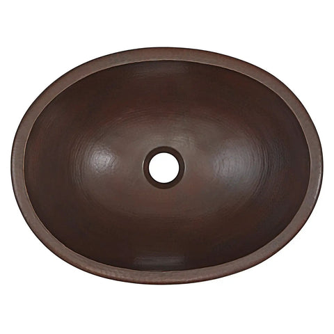 Top view of 17 Inch Handmade Copper Bathroom Sink With Aged Copper Finish Overall 17 By 13 By 5 Inches Bowl About 15 By 11 By 5 Inches