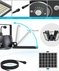 Heavy Duty Solar Shed Lights With Four Bright Heads Offering 1200 Lumens And Kickass Motion Sensor Detection Plus Remote Control For Weatherproof Outdoor Security Yard Barn And Driveway Illumination In A Two Pack with adjustable heads and solar panel.