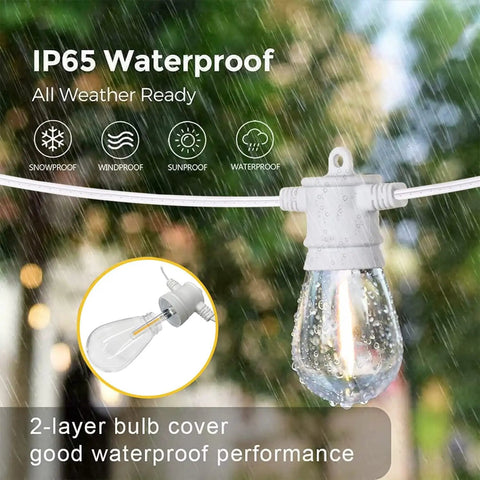 White Outdoor String Lights 48Ft With 16 Shatterproof 1W LED Bulbs For Patio Garden Backyard Porch Deck Cafe Wedding Party Durable 18-Gauge Wire Copper Core Energy Saving Waterproof Design