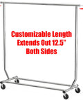 Sturdy Workhorse Commercial Grade Garment Rack With Heavy Duty Steel Construction Extends From 50 To 75 Inches Holds Up To 250 Lbs Chrome Finish Adjustable Hanging Rod For Home Office Or Studio Use.