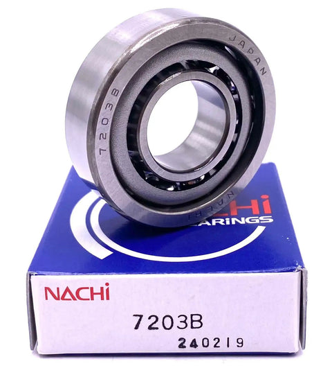 Heavy Duty Single Row Angular Contact Ball Bearing 17X40X12 MM in NACHI box, premium ground rings for reliable operation.