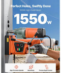 Heavy Duty 1550W Magnetic Drill Press With Powerful 2 Inch Core Bit And 13000N Holding Force For Steel Iron Metals Low Speed 0-550 RPM Reliable Copper Motor Base Stable Performance Jobsite Essential Tool in use, drilling into metal.