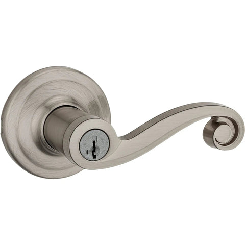Lido Entry Door Handle With Lock And Key, Reversible Exterior Lever For Front Doors, Satin Nickel Finish