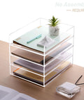 Clear Acrylic 4 Tier Stackable Desk Organizer Trays For A4 And Letter Papers Files Folders And Office Supplies Modular Desktop Storage Shelf For Home And Office Organization Keeps Your Desk Setup On Point.