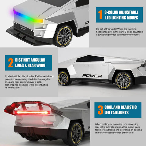 Rad All Terrain Cyber RC Truck With Two Point Four Gigahertz Radio And One Touch Demo Plus Three Adjustable LED Light Effects detailing rear view and LED lights