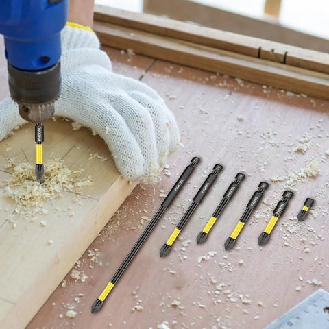 Super Sleek 6 Pc Magnetic Drill Bit Set With Quick Change Screwdriver Bits In 4 Sizes Made From Gritty S2 Steel For Tough Home Repairs And Jobsite Projects That Need A Reliable Anti Slip Grip For All Your DIY Adventures, S2 steel drill bits for wood repair