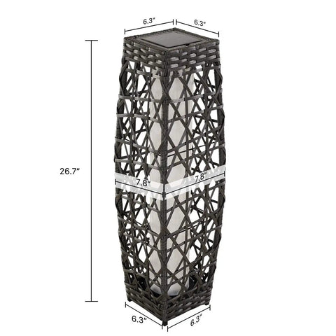 Outdoor Solar Powered Woven Wicker Lantern Floor Lamp For Deck Garden Lawn And Porch, Medium Silver Gray