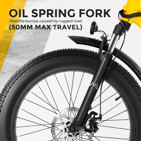 Oil spring fork detail of the Two Seater Adult Electric Trike With 750 Watt Rear Motor And Chunky Fat Tires For Effortless Street Cruising