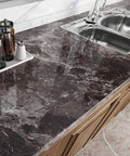 Kitchen countertop with Removable Marble Contact Paper Peel And Stick Vinyl Wrap 15.8x197 Inch Waterproof For Bathrooms And Kitchen