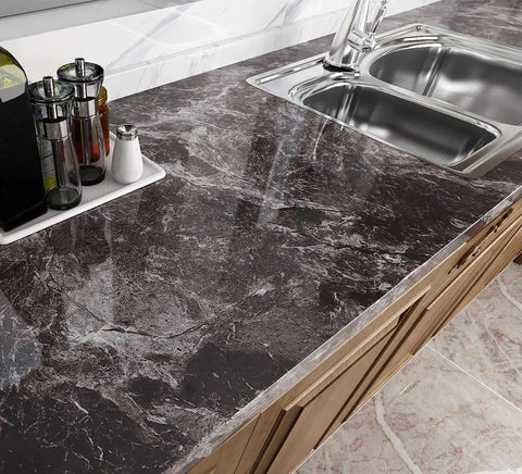 Dark Marble Peel And Stick Wallpaper For Countertops And Cabinets, Waterproof Vinyl Wrap, Oil Resistant And Self Adhesive, Removable