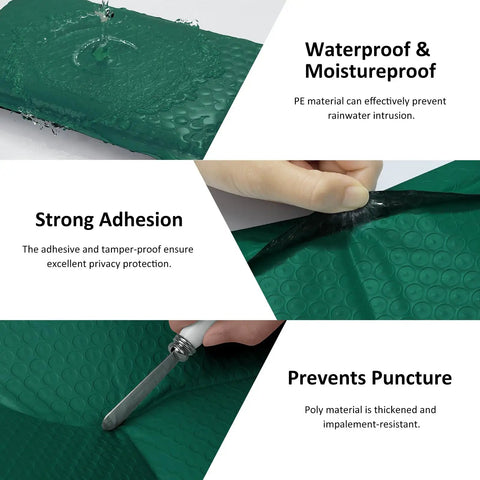 Ultramarine Green Bubble Mailers Set 6x10 Inch 25 Pack Self Sealing Padded Mailing Envelopes benefits: waterproof, adhesion, puncture-resistant