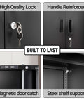 Heavy Duty Metal Storage Cabinet With Locking Doors And Adjustable Shelves, 36 Inch Tall Steel Cabinet, lock and shelf details