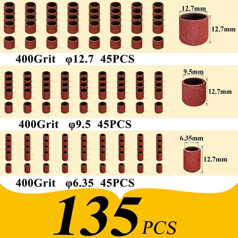 Turn Your Workbench Grind Level Up With This Slick 400 Grit Sanding Drum Kit Loaded With Versatile Mandrels, 135 pieces shown.