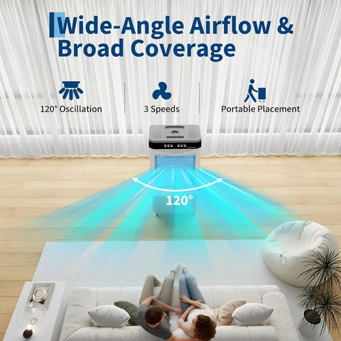 Portable Air Cooler With Integrated Water Reservoir And Three Fan Speeds, 12 Hour Timer Evaporative AC Unit For Home Office Or Workshop, No Sweat Cooling Setup That Leaves Every Corner Fresh And Breezy with 120° oscillation.