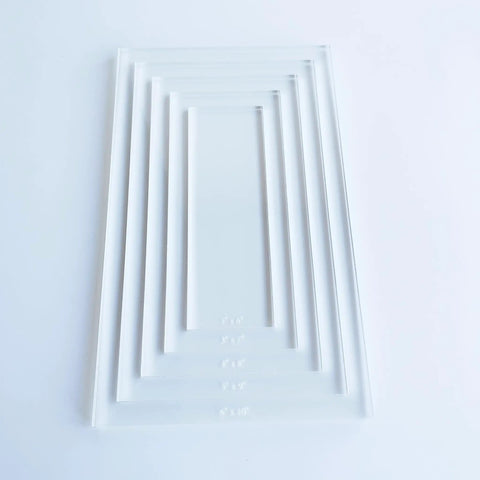 Top Shelf Rectangle Router Template Set For Custom Woodworking Builds Quarter Inch Clear Acrylic Jig with engraved measurements.
