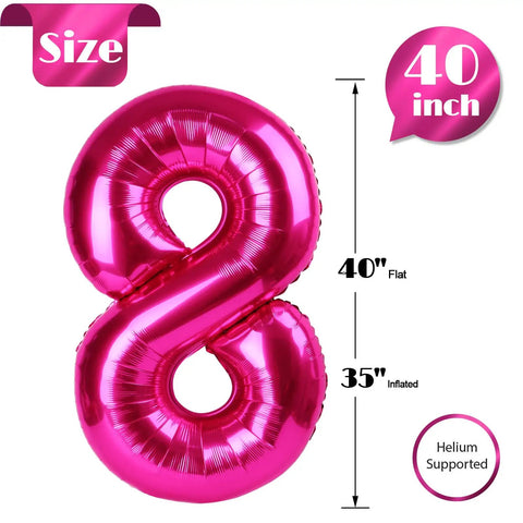 Hot Pink Number 8 Balloon 40 Inch Giant Foil Balloon For 8th Birthday Party Decor Epic Photo Backdrop Prop Large 8 Balloon