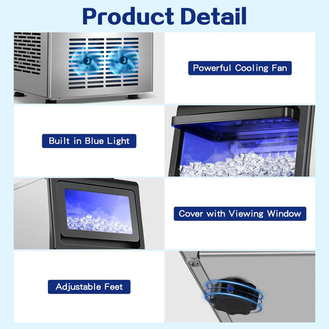 Heavy Duty Beast Mode Commercial Ice Maker 110 Lbs Per Day Under Counter Or Freestanding With 22 Lb Storage Dual Water Inlets features