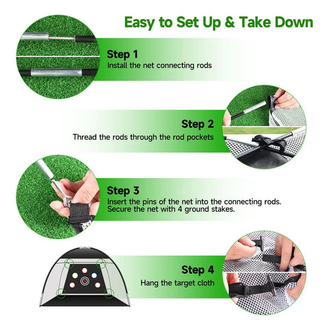 Setup instructions for 10x7ft Golf Practice Net With Heavy Duty Base Dual Turf Mat For Indoor And Outdoor Use