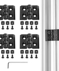 4 Piece Zinc Alloy Hinge For M4 2020 Aluminum Profile Extrusion With 180 Degree Adjustable Swing Includes 16 M4 Groove Nuts 16 M4x10 Screws And 3mm Wrench All In One Hardware Kit For Quick DIY Install, black hinge set on 2020 aluminum profile
