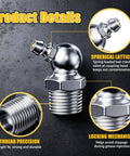 Solid 60 Piece Grease Fittings Kit With Zinc Plated Iron Zerk Assortment Featuring 45 And 180 Angle Angles Plus Mix Of Metric And Sae Threads Perfect For Slapin Up Your Ride Or Fixing Heavy Machinery, zinc zerk fitting