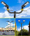Dual Bullhorn Mounting Bracket for Two LED Parking Lot Lights on 180 Degree Round Pole with Tenons for Outdoor Lighting