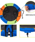 40 Inch Kids Saucer Tree Swing Set With 600D Heavy Duty Oxford Fabric Platform Seat, Steel Frame And Carabiner Support, Supports Up To 550 Lb, Backyard Outdoor Play Equipment For Trees. Multicolor fabric detail with carabiner.