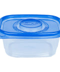 Medium 24 Oz Rectangular Food Storage Containers With Lids BPA Free Plastic Leak Resistant Lids Microwave Safe Dishwasher Safe Freezer Safe Perfect For Soups Salads Meal Prep And Leftovers 5 Count, shown with blue lid