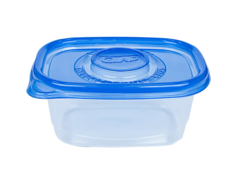 Medium 24 Oz Rectangular Food Storage Containers With Lids BPA Free Plastic Leak Resistant Lids Microwave Safe Dishwasher Safe Freezer Safe Perfect For Soups Salads Meal Prep And Leftovers 5 Count, shown with blue lid