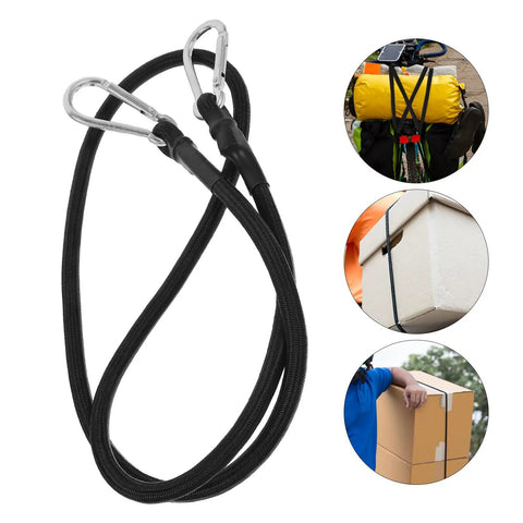 One Meter Motorcycle Luggage Strap Bungee Cord With Carabiner Hooks Built Tough Elastic Band shown securing various items